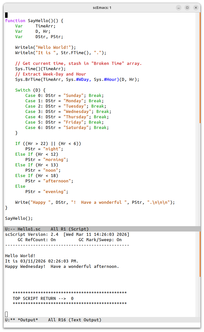 Hello1.sc run from scEmacs.