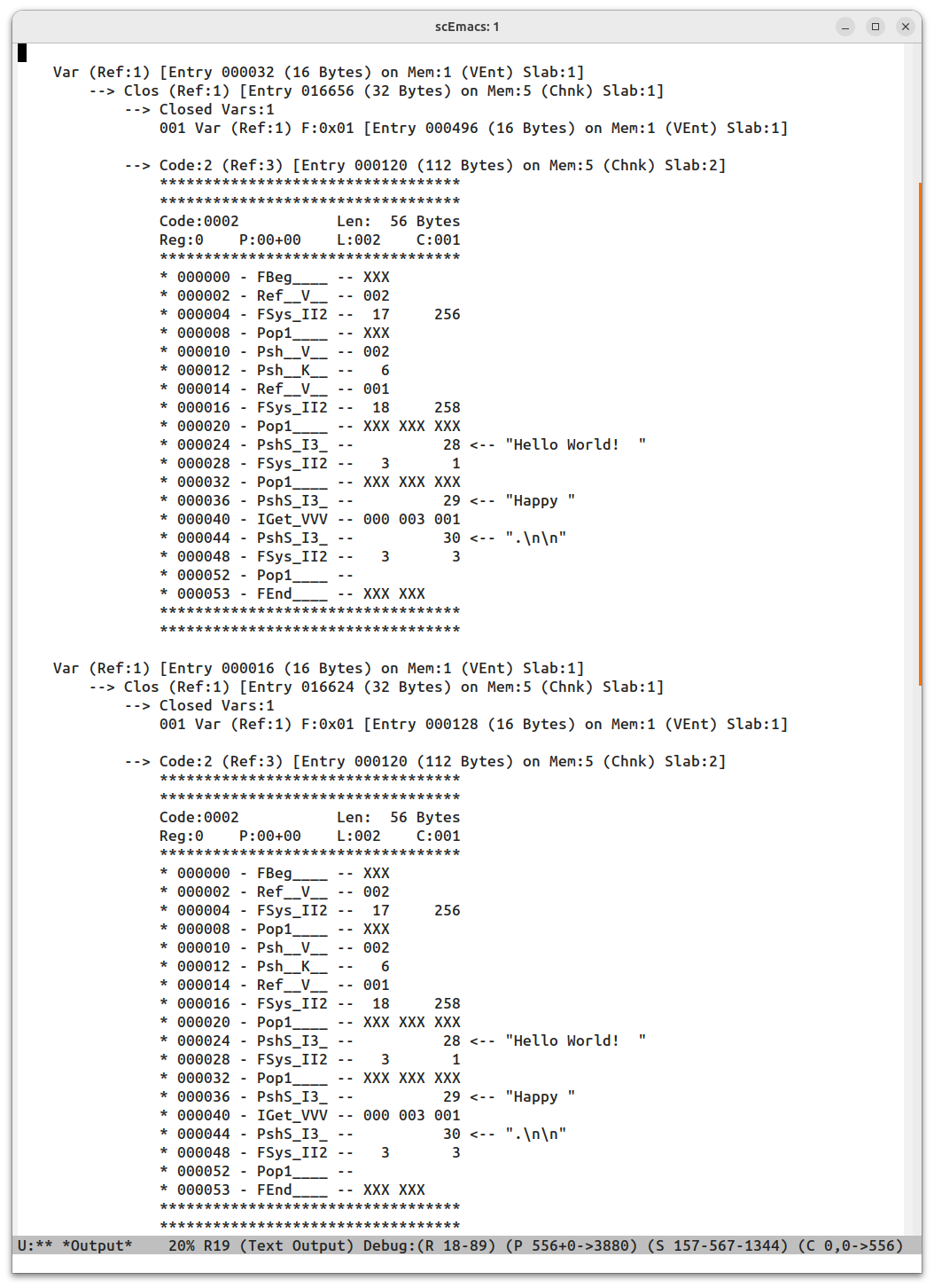 Output of Hello2, showing the two closures.