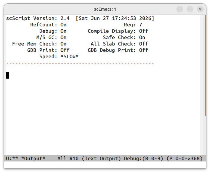 scScript output window header.